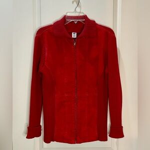 Austin Vintage Red Suede Sweater Jacket Leather and 100% Cotton Size Large
